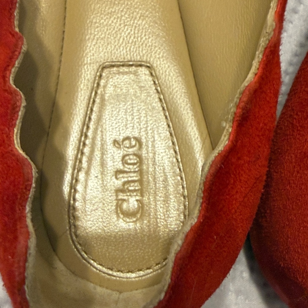 Chloe Red Suede Scalloped Flats - Picture 3 of 7
